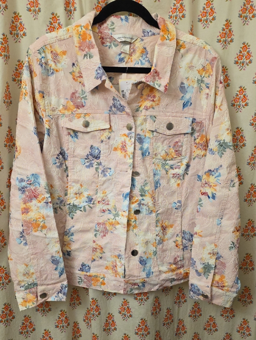 Christopher & Banks Pastel Pink Floral Denim Jacket